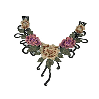 

Girls Ethnic Style Embroidery Flowers Pattern Fake Collar Women Lace Choker Costume DIY Accessories