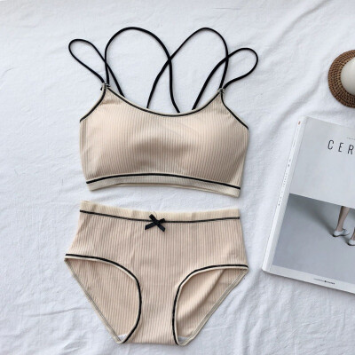 

Women Pink Blue Underwear Comfortable Wireless Loungewear Lingerie Bra Set Black&White Cotton Bras Sets