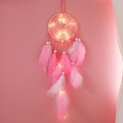 

Gobestart Handmade Dreamcatcher Feathers Night Light Car Wall Hanging Room Home Decor BU