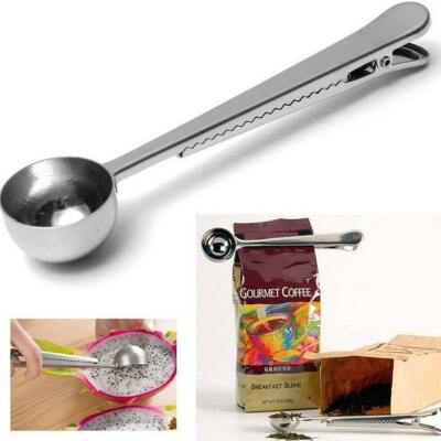 

Stainless steel Cup Ground Coffee Measuring Scoop Spoon With Bag Sealing Clip