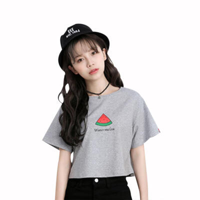 

Leisure Women T-Shirts O-Neck Watermelon Print Short Sleeve Modal Crop Tops