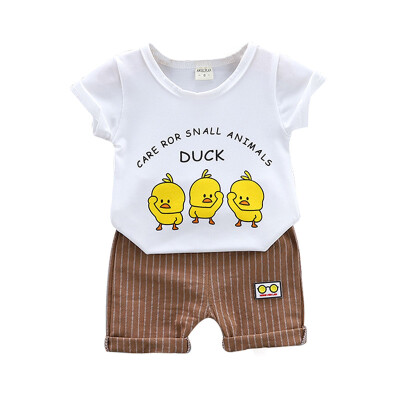 

2Pcs Boy Sets Cartoon Animal Little Yellow Duck Short Sleeve Shorts Set