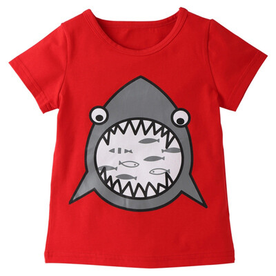 

Summer Short Sleeve Boy Girl Casual T-shirt Shark Cartoon Pattern Unisex Tops Outfits