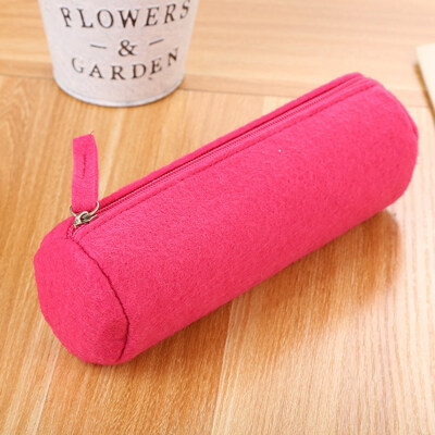 

4 Color New Student Felt Pencil Pen Case Cylinder Zipper Pencil Bag Box Cosmetic Bag Makeup Pouch Student Supply