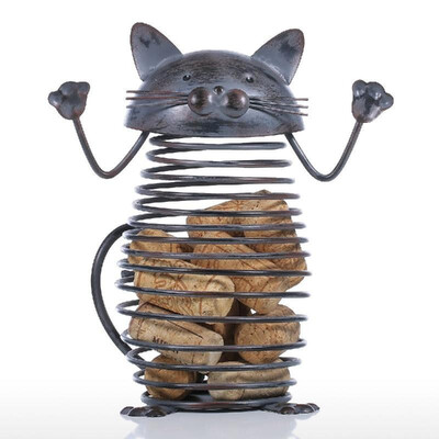 

Spring Cat Cork Container Iron Sculpture Cat Figurine Creative Cork Container Practical Ornament Craft Gift