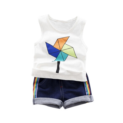 

Baby Boys Clothes Set Summer Vest T-shirt Denim Shorts Rainbow girls Clothes Set Cartoon T-shirt for boy short sleeve shirts