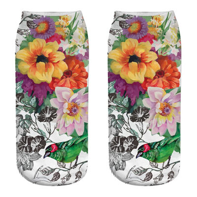 

1 Pair Women Ankle Sock Unisex Tropical Plant Flower Pattern Cotton Socks 3D Printing Funny Socks