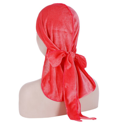 

Men Women Unisex Winter Velvet Solid Color Turban Hat Extra Long Tail Wide Straps Pirate Head wrap Biker Hair Cover