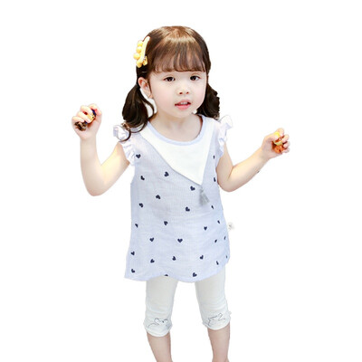 

Fashion Girls Kids Children Cotton Polyester O-Neck Polka Dot Heart Rabbit Tassel Summer Casual Sleevsless Sets