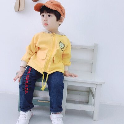 

New Autumn 0-4T 2pcs Lovely Baby Boy Clothes Long Sleeve Cartoon Print Hoodie Sweatshirt CoatDenim Pants Trouser Costume Set