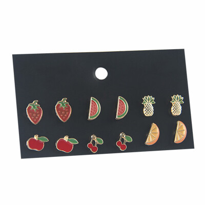 

Cute Enamel Stud Earrings Set Trendy Gold Orange Fruit Mini Earrings