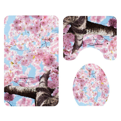 

Gobestart Creative Flower Shower Curtain Floor Mat Four-piece Bathroom Mat Set