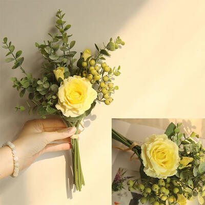

Artificial Rose Bouquet with Eucalyptus Leaves&Berries 13-Inch Tall for Table Home Office Decor Wedding Floral Arrangement