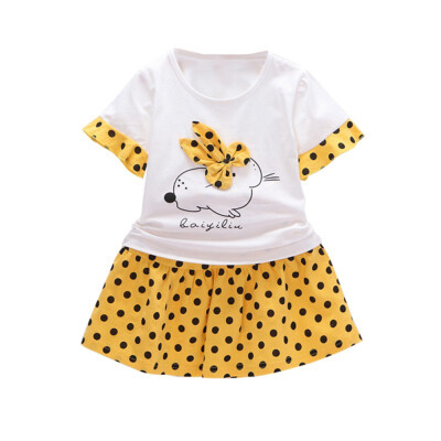 

Baby Girls Clothes Casual Summer Cartoon Rabbit Printed Tops Blouse Short Skirts Suits Toddler Costume Set