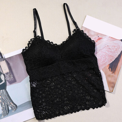 

Sexy V-neck Beauty Back Adjustable Shoulder Strap Detachable Chest Pad Vest Lace Patchwork Solid Tank Camis Tops Female 2018