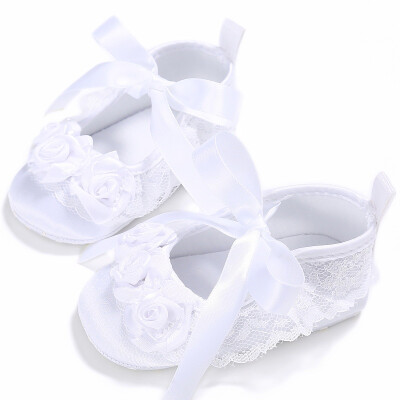 

Baby Girls First walker shoes Silk Face Flower Bowknot Soft Bottom Princess Kids Shoes for 0-18M