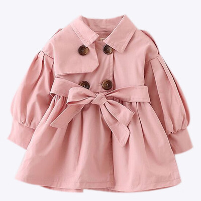 

2-5Y Autumn Spring Baby Girl Trench Coat Long Jacket Double Breasted Kids Overcoat Children Windbreaker Outwear