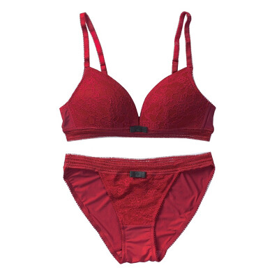 

Women Lace Sexy Lingerie Set Thin Non-slip Push Up Bra No Rims Plus Size Solid Color Underwearpanties Set