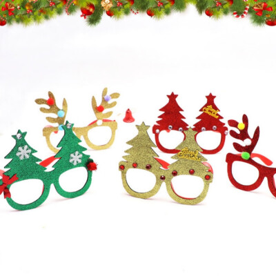 

Cartoon Merry Christmas Glasses Frame Glittered Eyeglasses No Lens for Kids Adults Family Xmas Party Pattern Random