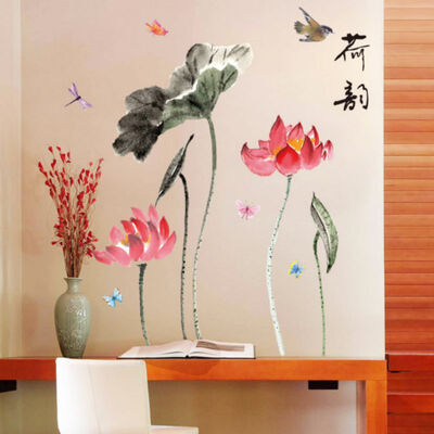 

60 x 90CM Great Chinese Style Lotus Flower Living Room Decor Wall Stickers Sofa Wall Decals Vintage Poster Art Stickers 4 Types