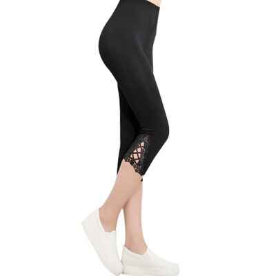 

New Arrival Ladies Leggings Hollow Out Diamond Women Summer Mid Calf Pants High Stretch Slim Solid Color Legging