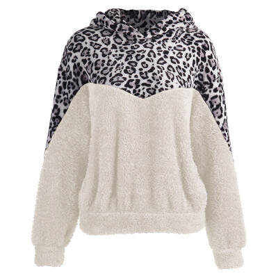 

Women Autumn Winter Pullover Warm Sweatshirt Fashion Casual Long Sleeve Leopard Hoodies Plush Hooded