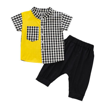 

Summer Baby Boys Clothes Casual Short Sleeve Plaid Patchwork Tops T-shirtShorts kid clothes Sets