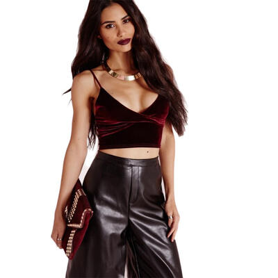 

Sexy Deep V-Neck Velvet Slip Tops Women Crop Tops Solid Color Slim Costume