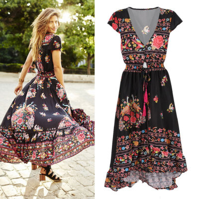 

Girls Summer Floral Boho Sundress Vintage Long Maxi Evening Party Beach Dress Hot Selling