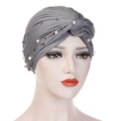 

Women Head Scarf Head Wrap Muslim Soft Cancer Chemo Cap Turban Hats Beads Braid Hair Loss Beads Islamic India Cap