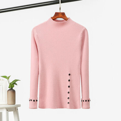 

Autumn And Winter Korean Style Sweet Sweater Women Solid Color Slim Fit Knitted Pullover Trend Button Female Jumpers