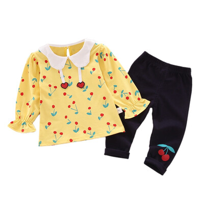 

2019 Brand New Infant Toddler Newborn Baby Girls Floral Cherry Clothes TopsLeggings Pants 2Pcs Set Bottoms Casual Outfits