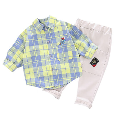 

2pcs Autumn Baby Boys Clothes Children Casual Clothing Long Sleeve Plaid Print Shirt TopsPants Trouser Set