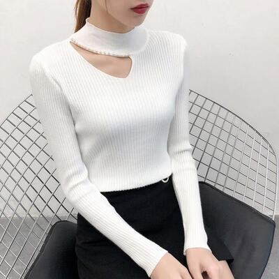 

Women Hanging V Neck Hollow Out Knitted T Shirt Female Long Flare Sleeve Elegant Sweater 2019 Pullover Top Tees