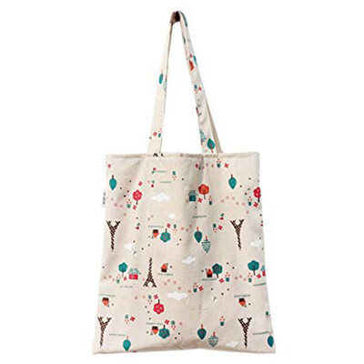 

Girls Tower Printed Pattern Opening Casual Tote Bag Cotton Double Layer Shopping Shoulder Bag