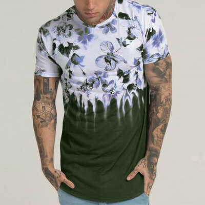 

Toponeto Fashion Men Flower Gradient Print Short Sleeve O-Neck T-Shirt Tops Blouses