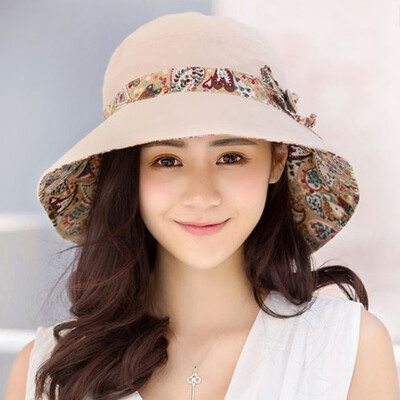 

Women Beach Travel Bow knot Wide Brim Reversible Sun Hat