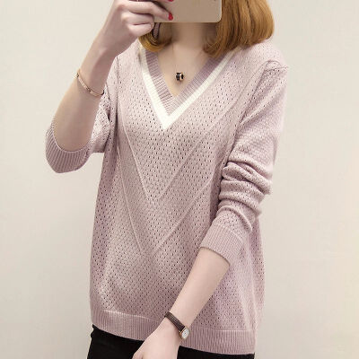 

Autumn Winter Sweater Women Pullovers Hollow Sweaters Women Loose Knitted Warm Sweater Female V-neck Small Fresh Sweater