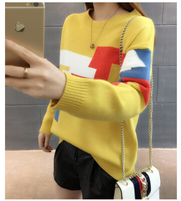 

2018 autumn&winter new Korean version of pullover sweater knitted sweater individual color short style round collar base coat