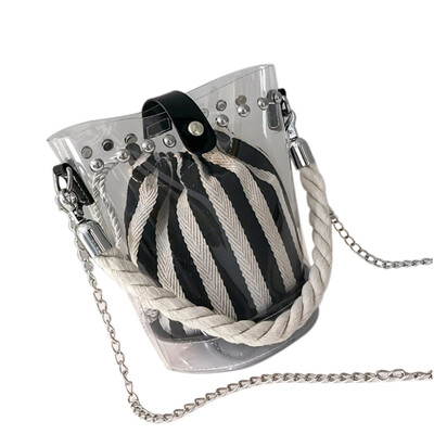 

Fashion PVC Transparent Rivet Female Composite Bucket Bag Casual Handbags Crossbody Bags for Women bolsa feminina 2019 New