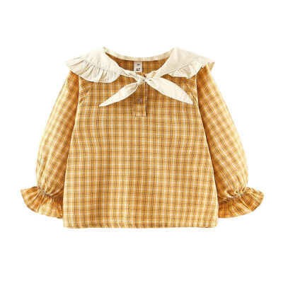 

2019 Autumn Clothes Shirts Children Baby Girl Long Flare Sleeve Shirts Plaid Print Casual T-Shirt Tops Blouse