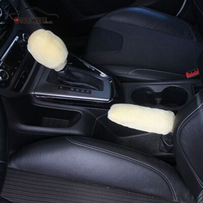 

ONEWELL 2Pcs Winter Plush Fur Car Hand Brake Handbrake Cover Gear Knob Cover Fluffy Soft Grab Car Styling