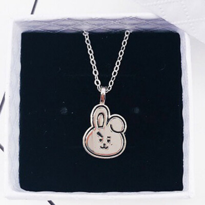 

KPOP BTS Bangtan Boys Same paragraph Cartoon Image Back Lettering Pendant Necklace Alloy Couple Necklace Best Gift for ARMY