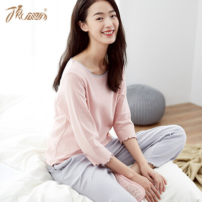 

Top melon melon pajamas womens cotton spring fashion Korean version of the seven-point sleeves can be worn outside home service suit t01120jd pink womens one 170