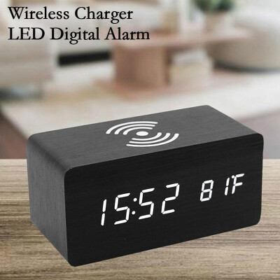 

Willstar 3 in 1 Wireless Charger & LED Digital Alarm Clock & Thermometer Modern Wooden Design Qi Wireless Charging Pad Desk Clock