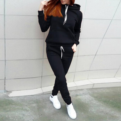 

2Pcs Women Tracksuit Hoodies Sweatshirt Pant Set Lady Sportwear Suit Plus Size