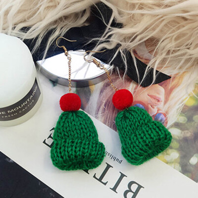 

Funny Winter Mini Gray Small Wool Hat Fashion Clothes Short Dangle Earrings Cute Colorful Knitted Cap Long Chain Earrings