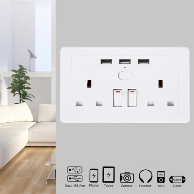 

21 A British Standard Switch Socket Electrical Double Switchedwith 3 USB British Standard Wall Socket
