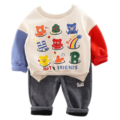 

Baby Set 0-3T New Autumn Baby Girls Boys Long Sleeve Cartoon Print Sweatshirt TopsPants Trouser Casual Costume Set