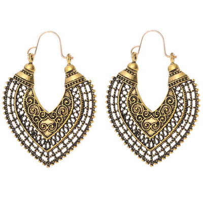 

Hot Ethnic Vintage Jewelry Carving Hollow Gypsy Style Heart Shape Earrings For Women Pendientes Mujer Brincos